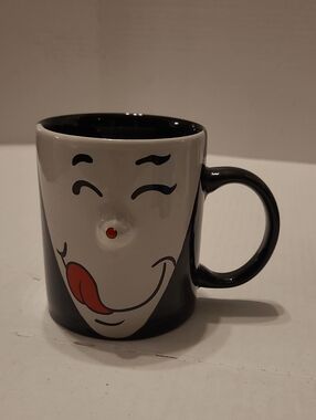 VINTAGE Ceramic whimsical, anthropomorphic fac Smiley Face Mug  Black and White